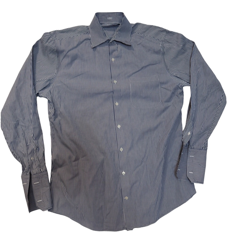 J. Hilburn Tessitura Monti Mens Navy Gingham Check Cotton‎ Dress Shirt XL